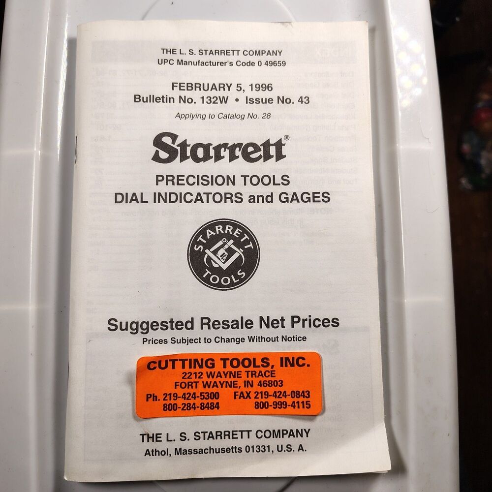 Vtg Starrett Precision Tools Dial Indicators Gages Price List 1996 No 43